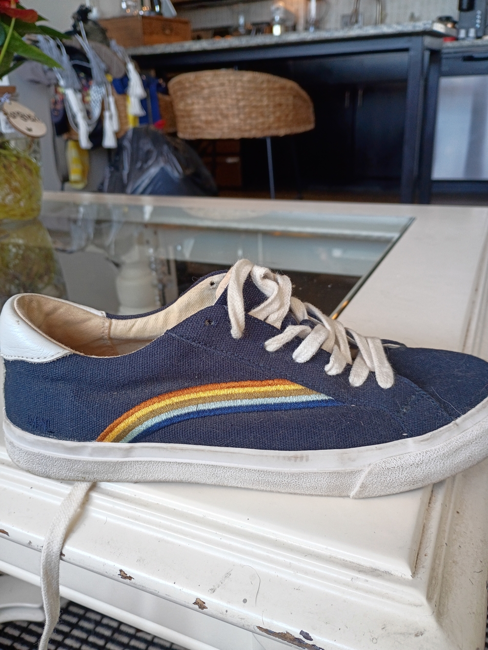 Madewell Navy Canvas Sneakers with Rainbow Stripe Accent - Picture 2 of 7